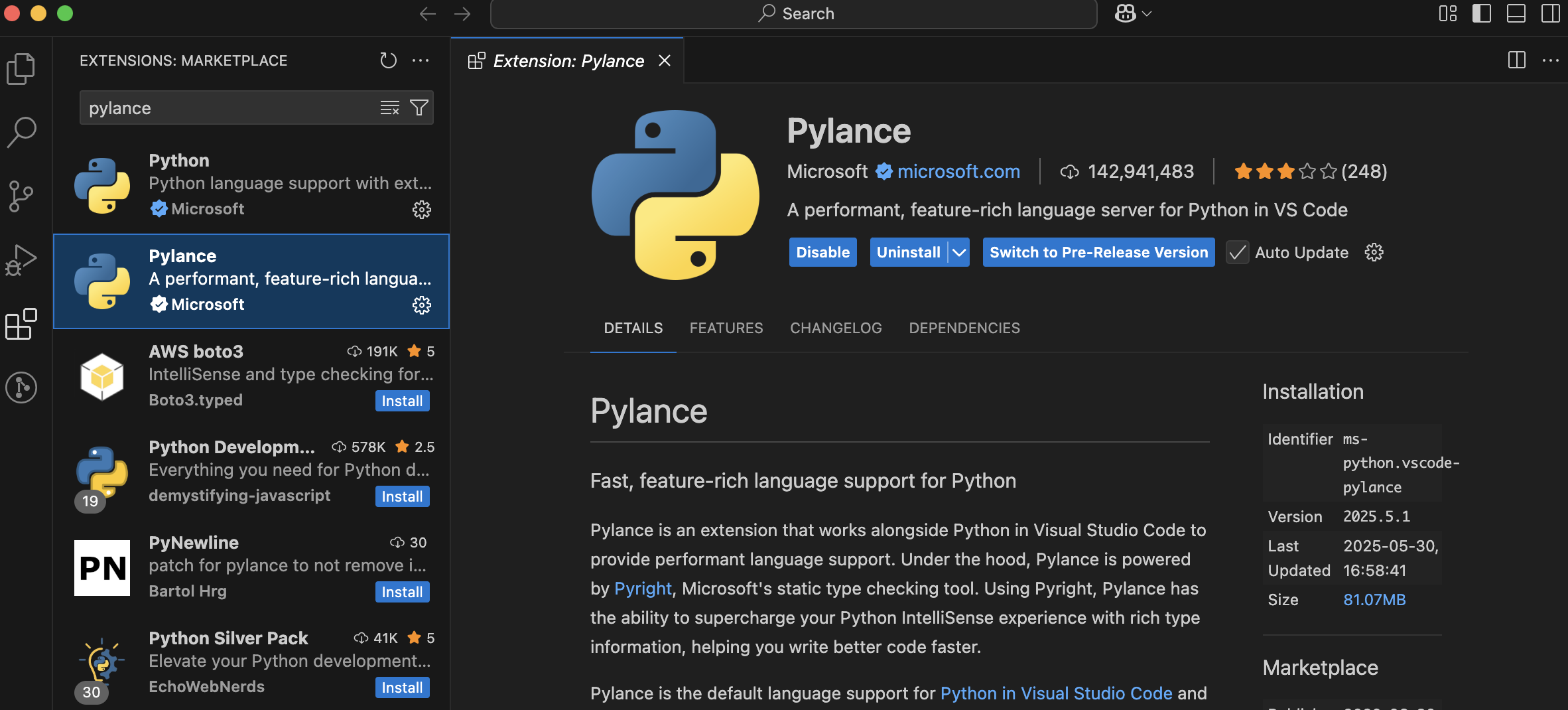 Pylance extensions