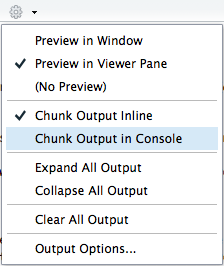 R Notebook execution options.